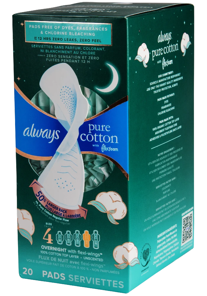 Package for Always Pure Cotton Overnight Pads