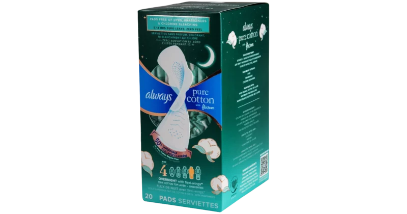 Package for Always Pure Cotton Overnight Pads