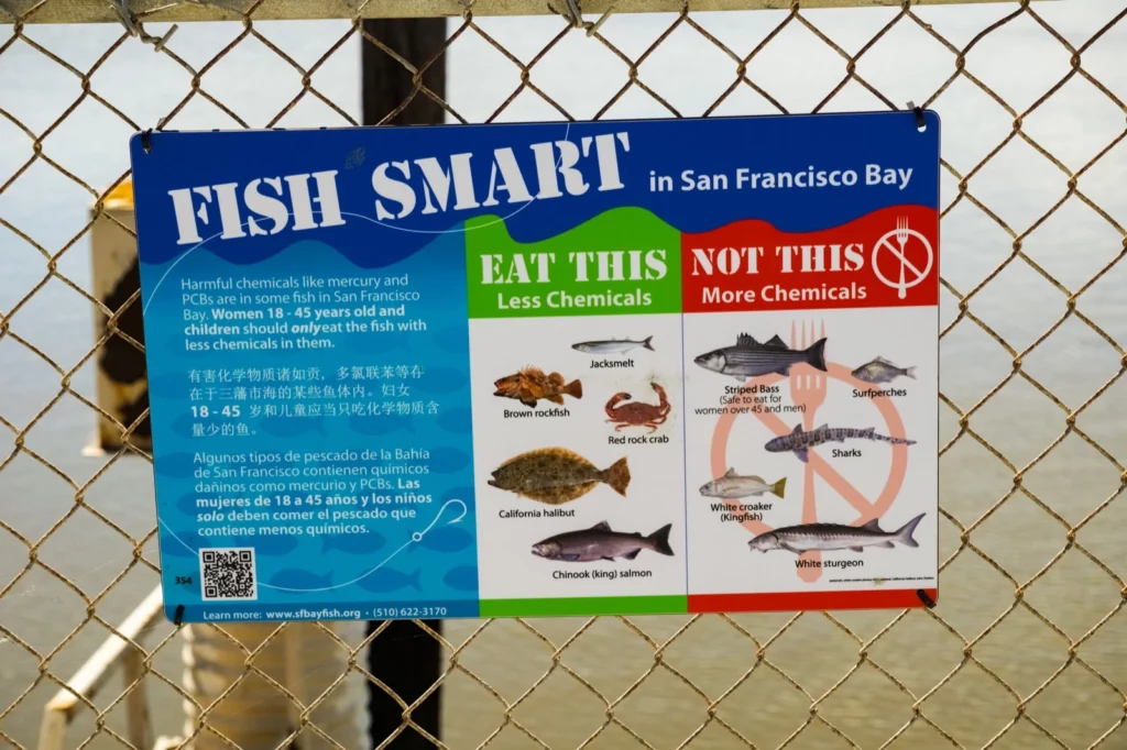 California Department of Public Health sign regarding safe fish to eat